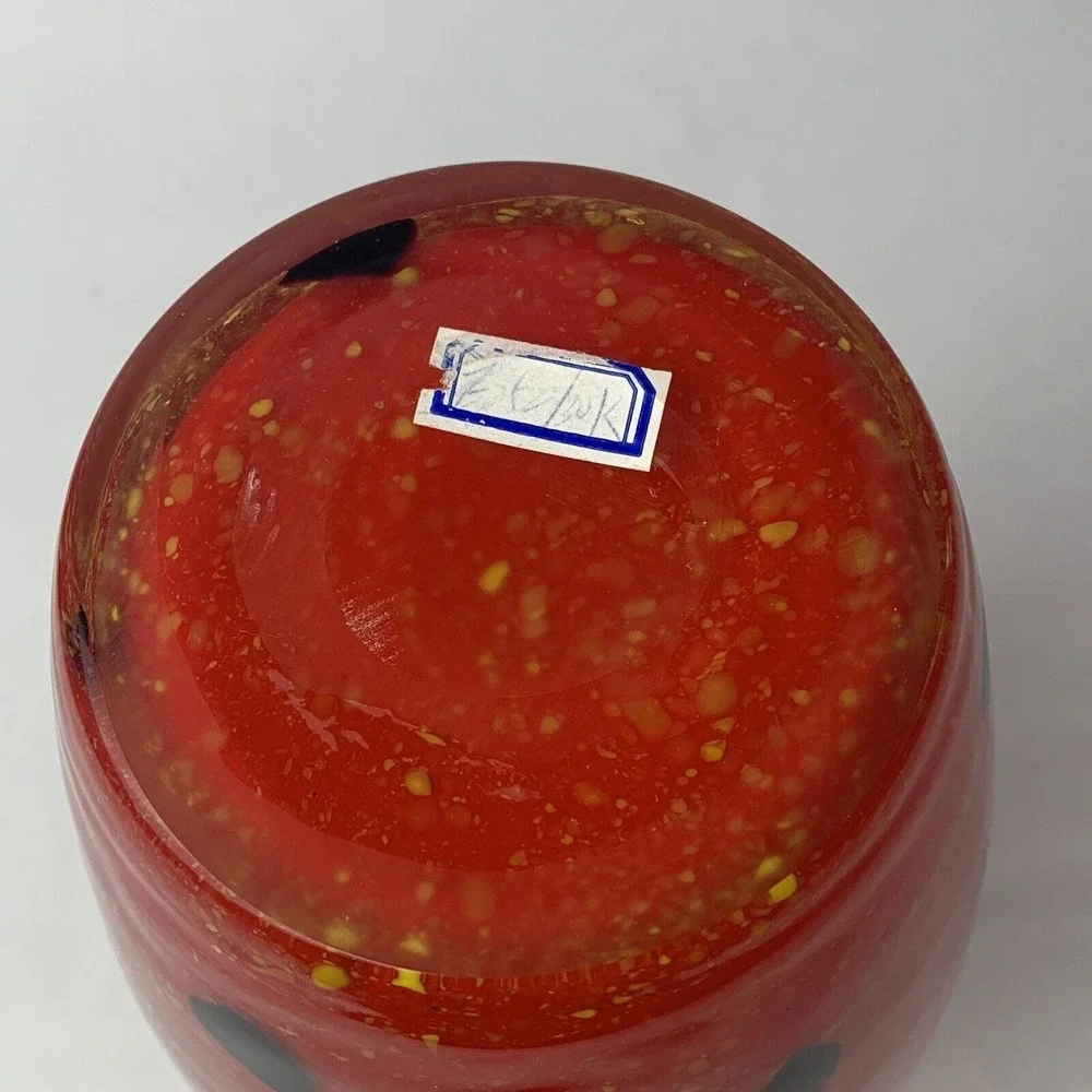 Large Glass Vase Red Gold Fleck Handmade Holiday Christmas Decor Gift Modern